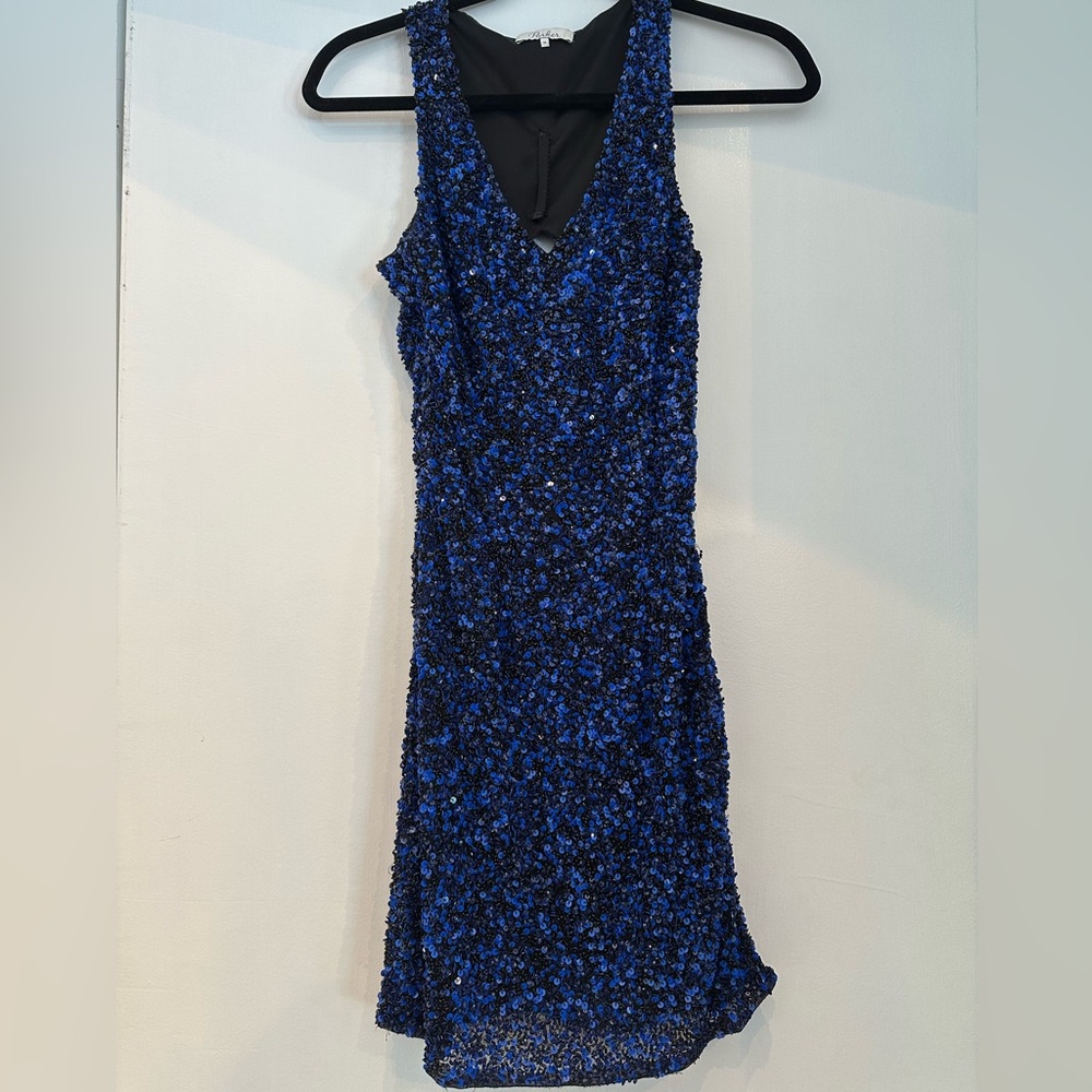 Parker blue cobalt sequins sheath dress sexy cocktail fancy woman’s small.